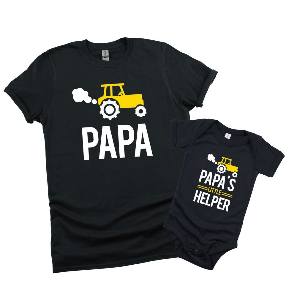 Matching Family Outfits - 2pc-Set - Papa Adult T - Shirt & Papa's Little Helper Baby Romper - Black