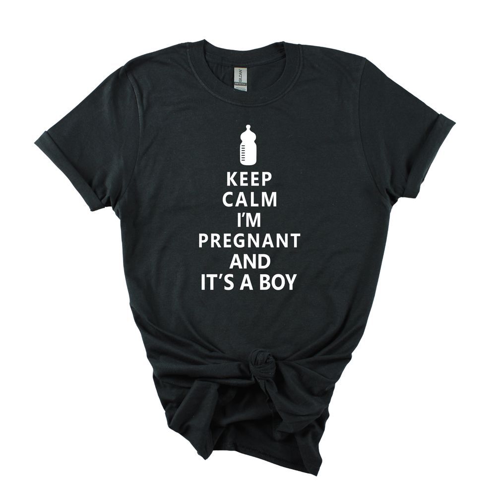 Matching Family Outfits - Keep Calm I'm Pregnant And It's A Boy Mom T-Shirt - Black