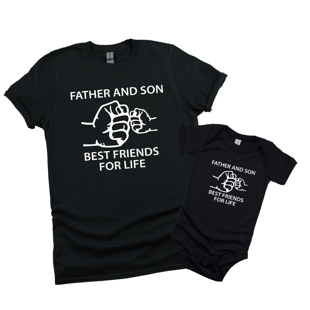 Matching Family Outfits - Best Friends For Life Father & Son Romper & Adult T-shirt - Black