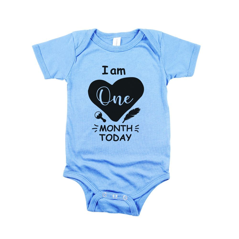 Matching Family Outfits - I Am One Month Today - Baby Romper - Blue