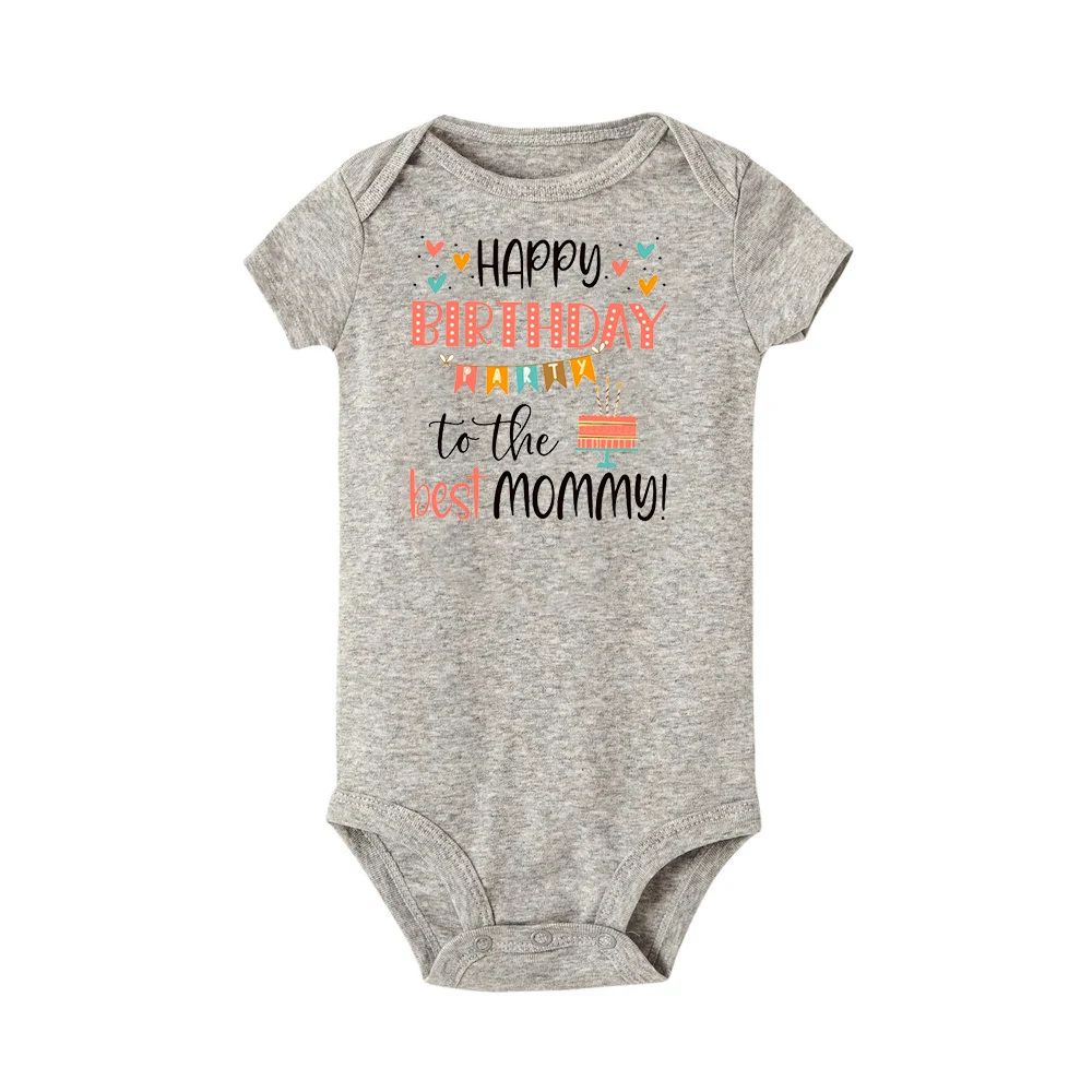 Matching Family Outfits - Happy Birthday To The Best Mommy - Baby Romper - Grey