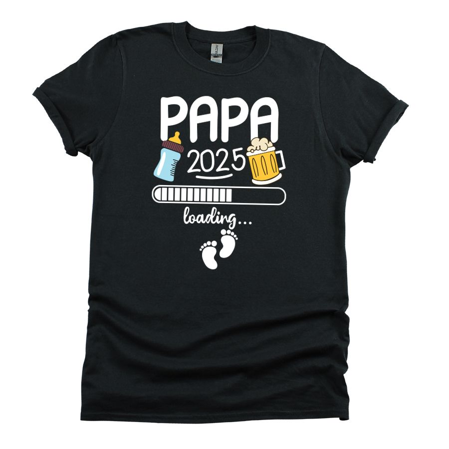 Matching Family Outfits - Papa 2025 Loading T-Shirt - Black