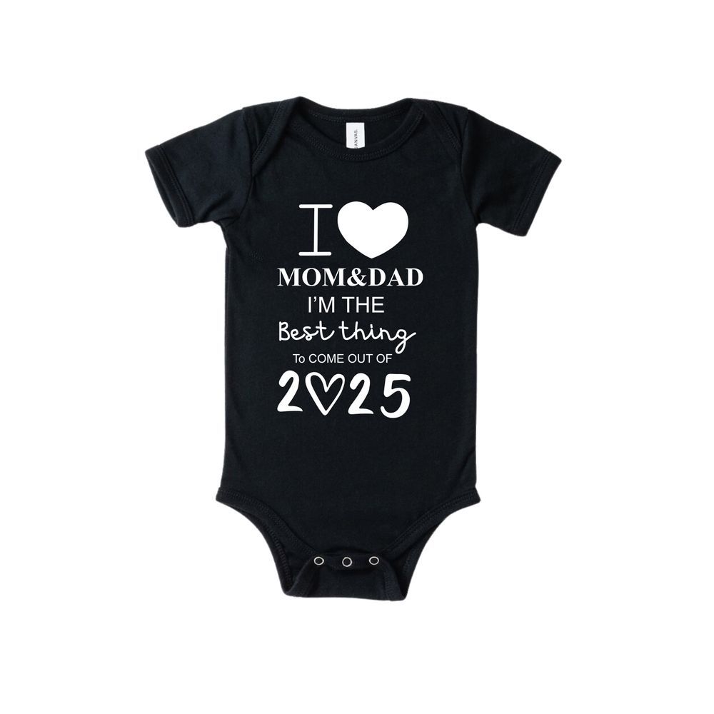 Matching Family Outfits - I Love Mom & Dad Baby Romper - Black