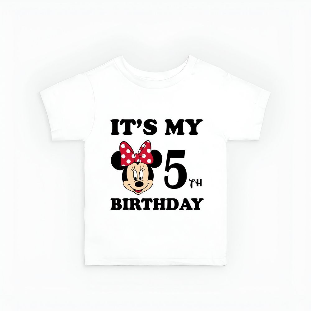 Matching Family Outfits - Girl's It's My 5th Birthday Printed T-Shirt - White