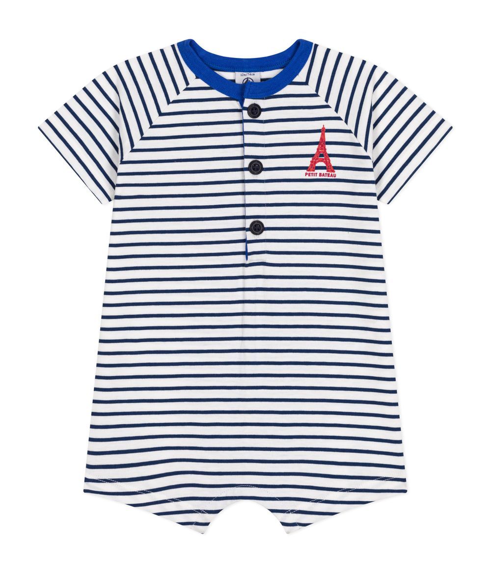 Petit Bateau - Babies' Fine Jersey Playsuit - Marshmallow/Medieval