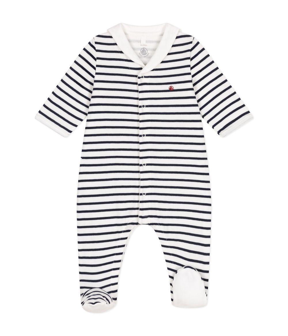 Petit Bateau - Tube Knit Baby Sleepsuit - White/Blue