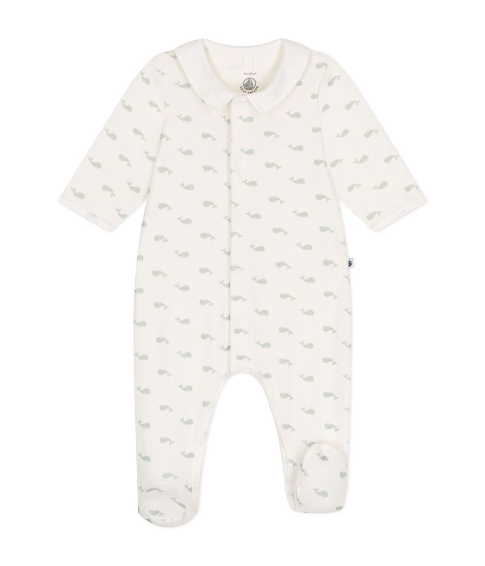 Petit Bateau - Baby Cotton Sleepsuit - Marshmallow White/Herbier