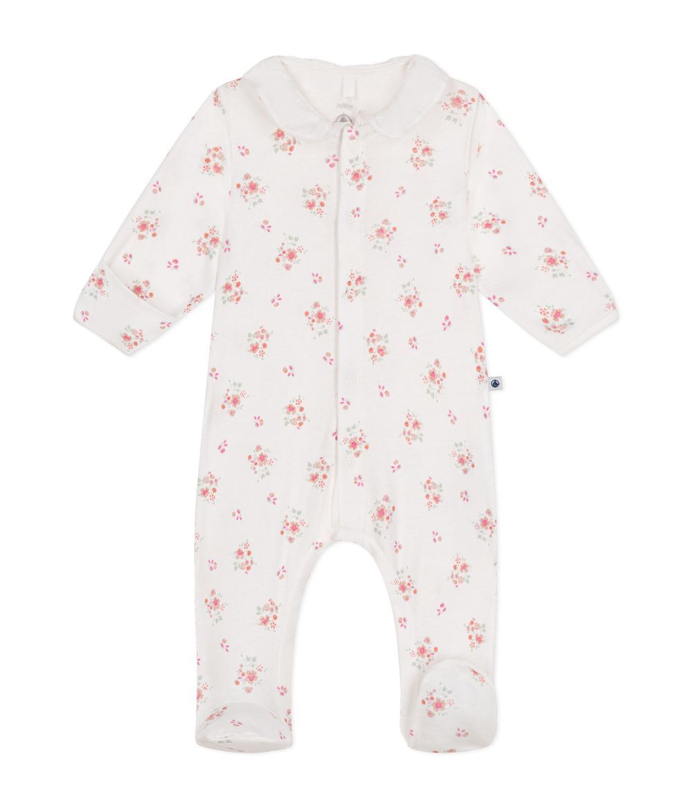 Petit Bateau - Floral Print Cotton Sleepsuit - Marshmallow White