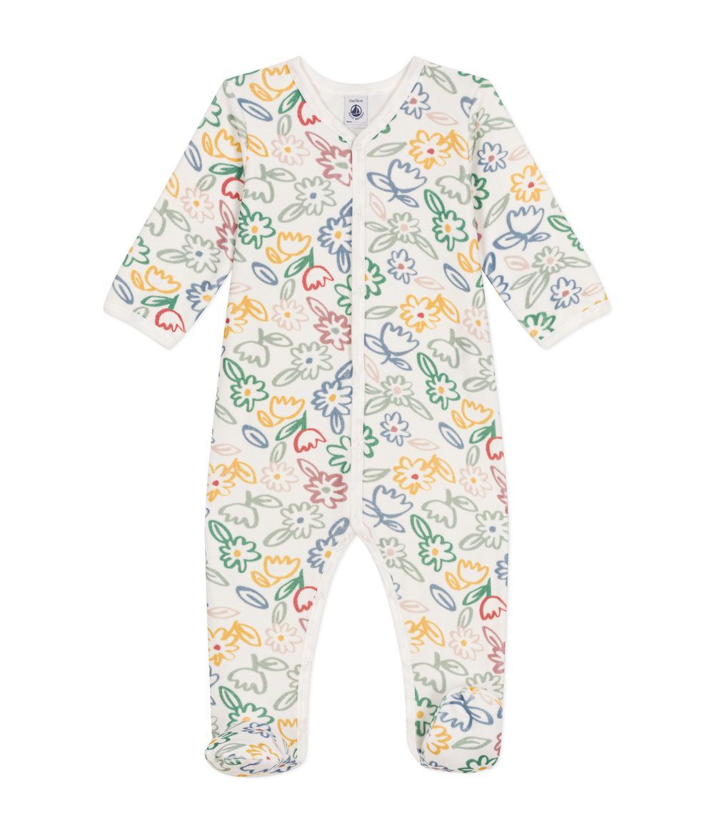 Petit Bateau - Babies' Floral Pattern Velour Pyjamas