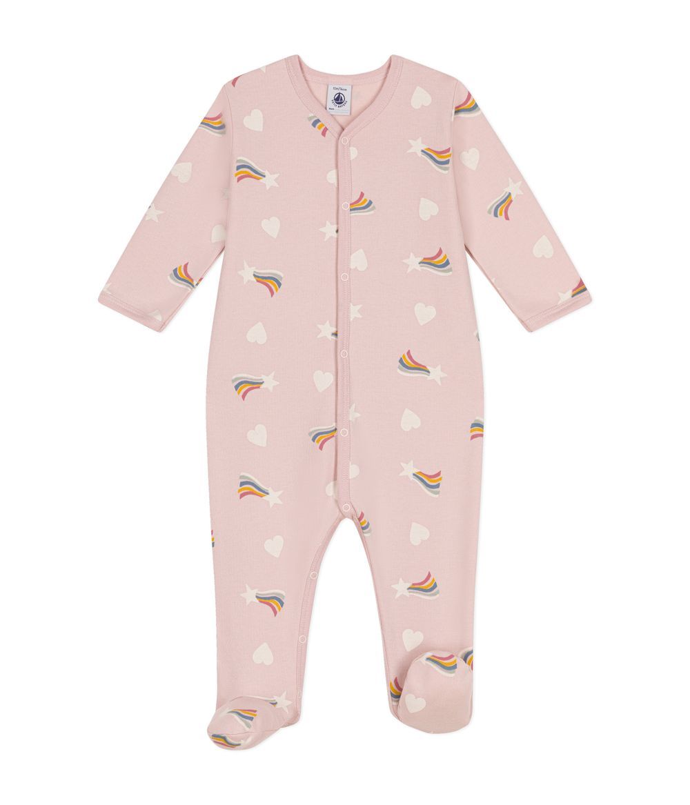 Petit Bateau - Babies' Pyjama Suit In Star And Heart Print Brushed Fleece