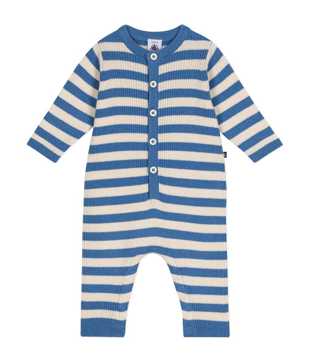 Petit Bateau - Babies' Stripy Wool And Cotton Knit Jumpsuit