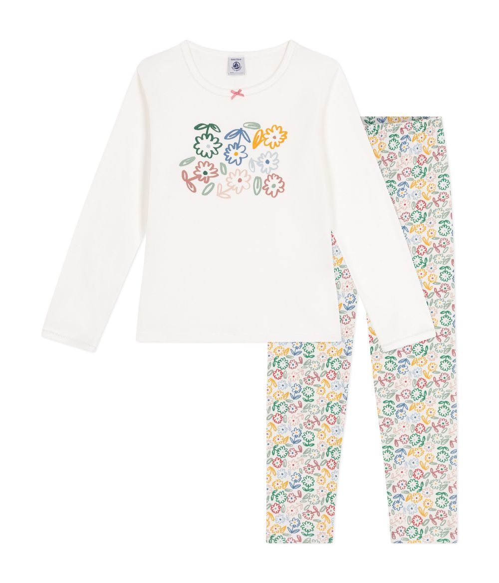 PETIT BATEAU - Girls' Flower Printed Long Pyjamas