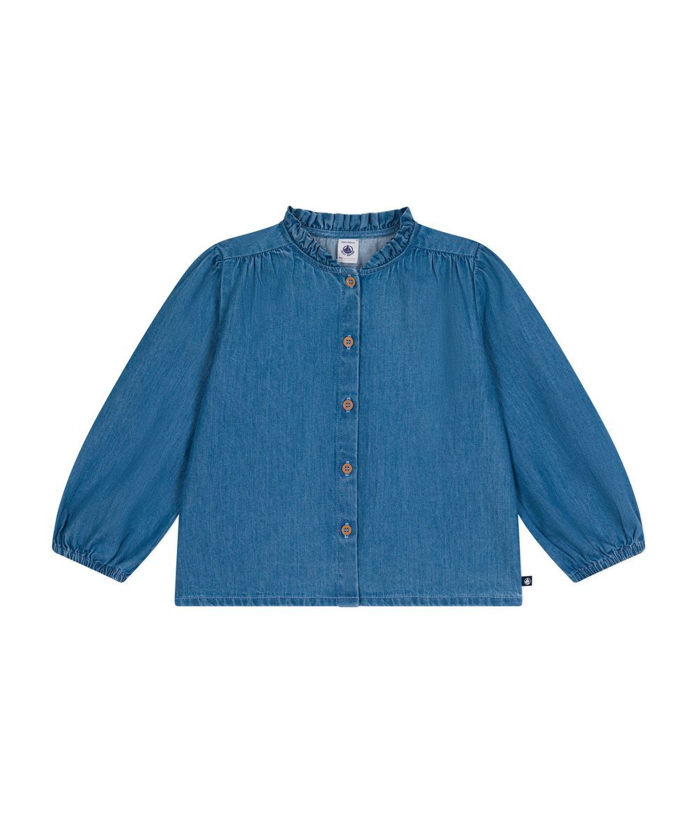 PETIT BATEAU - Girls' Longsleeve Blouse - Denim Clair Blue