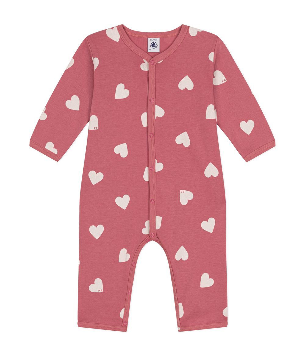 Petit Bateau - Babies' Printed Cotton Footless Sleepsuit - Rosewood/Marshmallow Pink/White