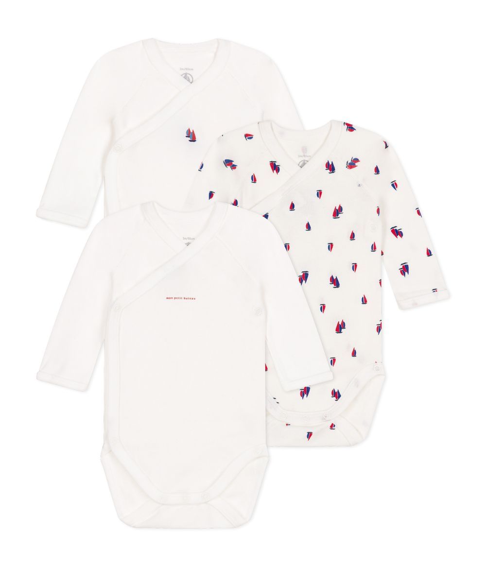 Petit Bateau - 3pc-Set - Babies' Long-Sleeved Wrapover Cotton Bodysuits