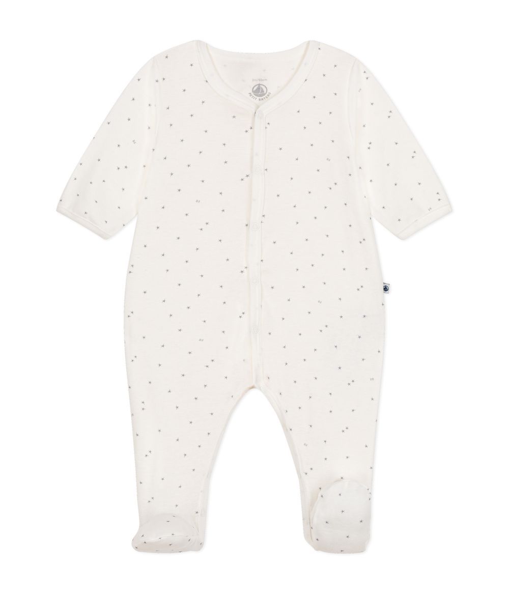 Petit Bateau - Star Printed Babies' Cotton Sleepsuit - White