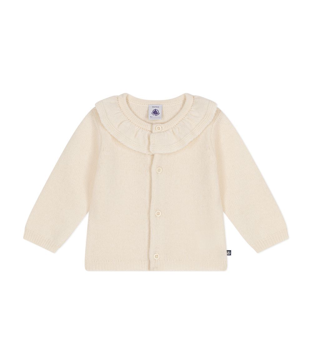 Petit Bateau - Knitted Wool Cardigan With A Ruff - Beige