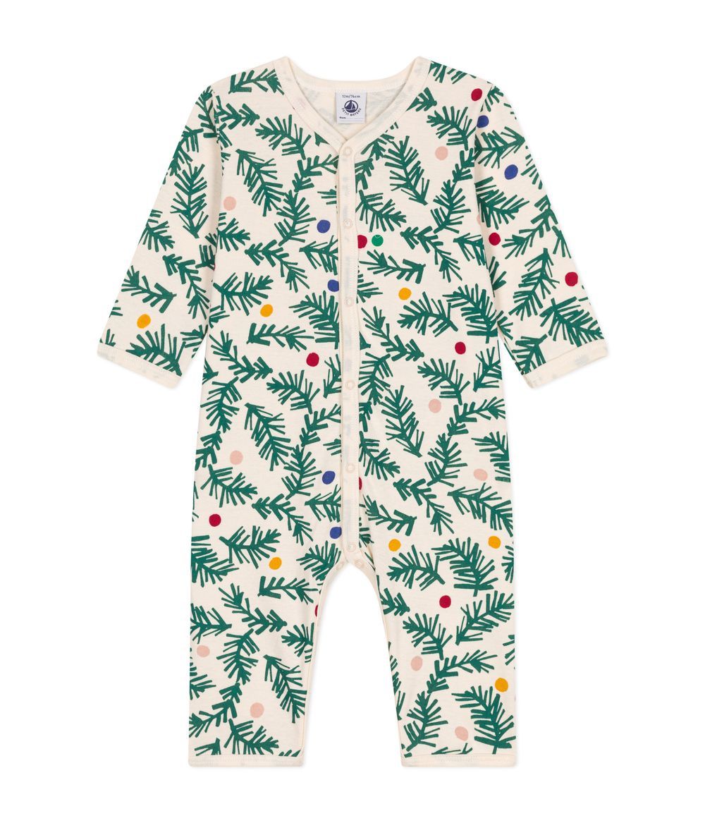 Petit Bateau - Babies' Christmas Tree Printed Footless Sleepsuit - Beige/Green