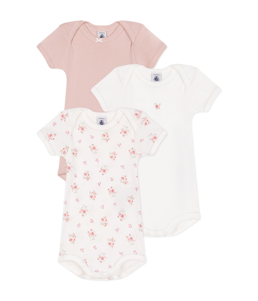 Petit Bateau - Babies' Short-Sleeved Flower-Patterned Cotton Bodysuits - Pack Of 3