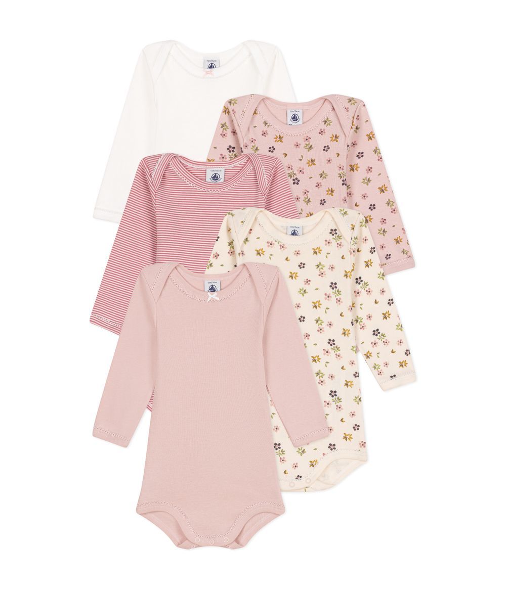 Petit Bateau - Babies' Long-Sleeved Floral Cotton Bodysuits - Pack Of 5