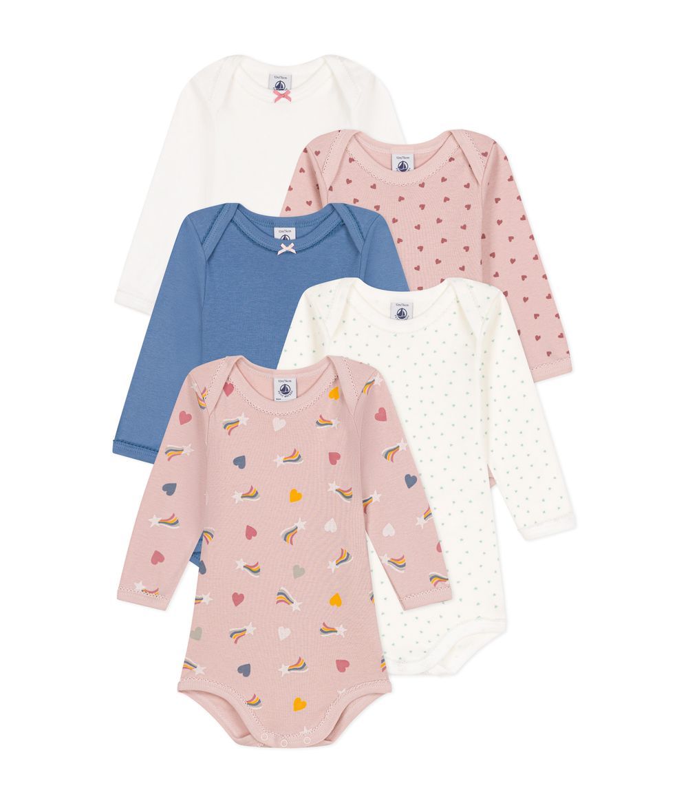 Petit Bateau - Babies' Long-Sleeved Patterned Bodysuits Pack Of 5 - Star & Flower