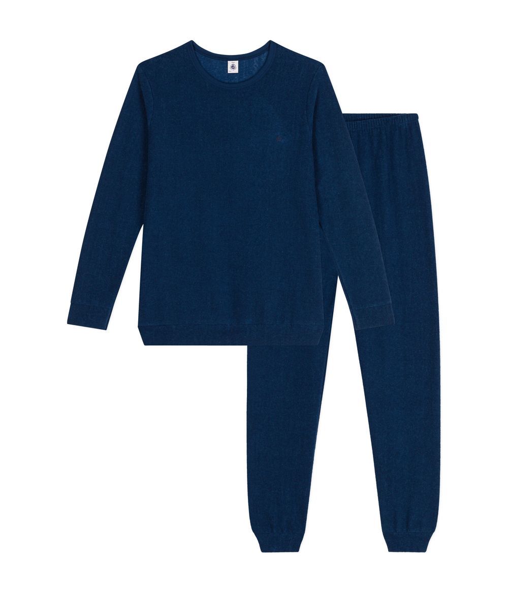 Petit Bateau - 2pc-Set - Plain junior T-Shirt And Pyjamas In Terry Towelling - Incognito