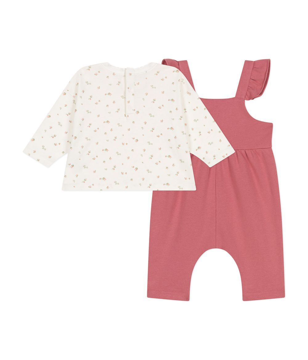 Petit Bateau - Babies' Cotton T-Shirt & Fleece Dungaree Outfit - Rosewood