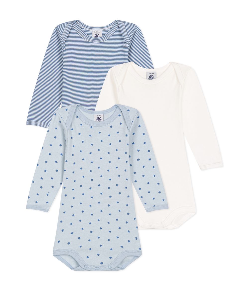 Petit Bateau - 3pc-Set - Babies' Long-Sleeved Mini-Heart Pattern Cotton Bodysuits