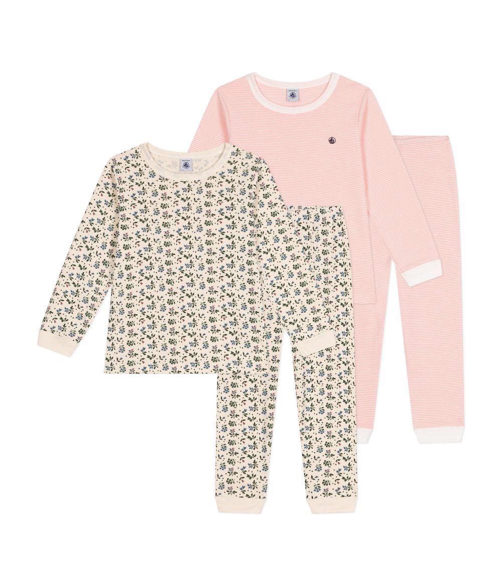 PETIT BATEAU - Children's Cotton Pyjamas Pack Of 2 - Set 1 Pink/Floral