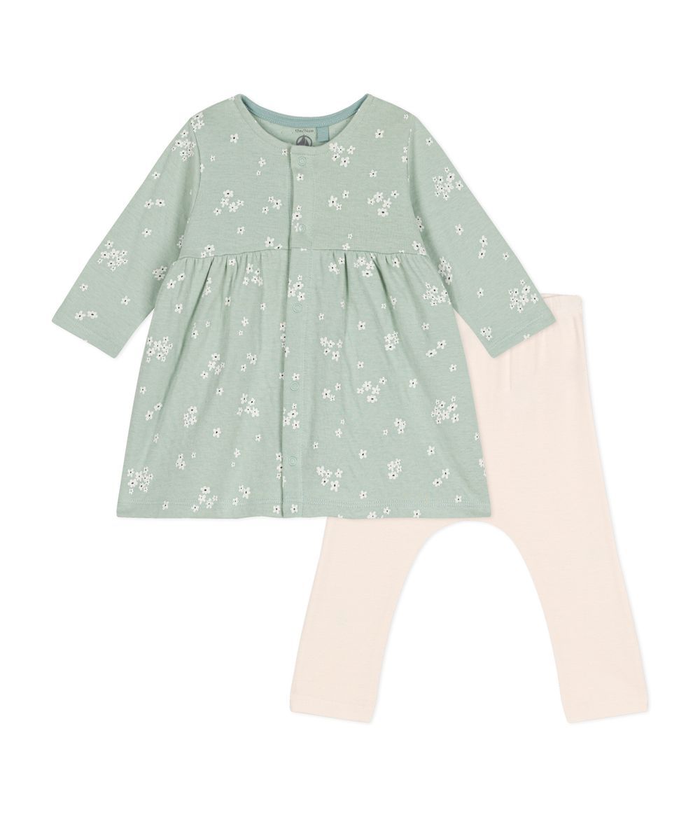 Petit Bateau - Babies' Cotton Dress And Leggings - Herbier/Multico Pink