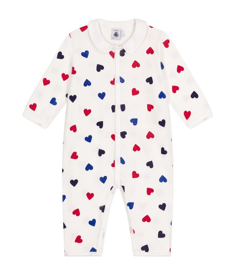 Petit Bateau - Heart Printed Footless Sleepsuit - Marshmallow White