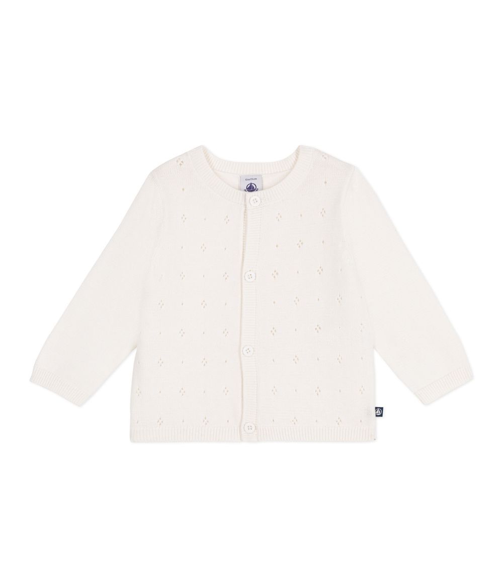 Petit Bateau - A Decorative Stitch Girl's Cotton Cardigan - Marshmallow White