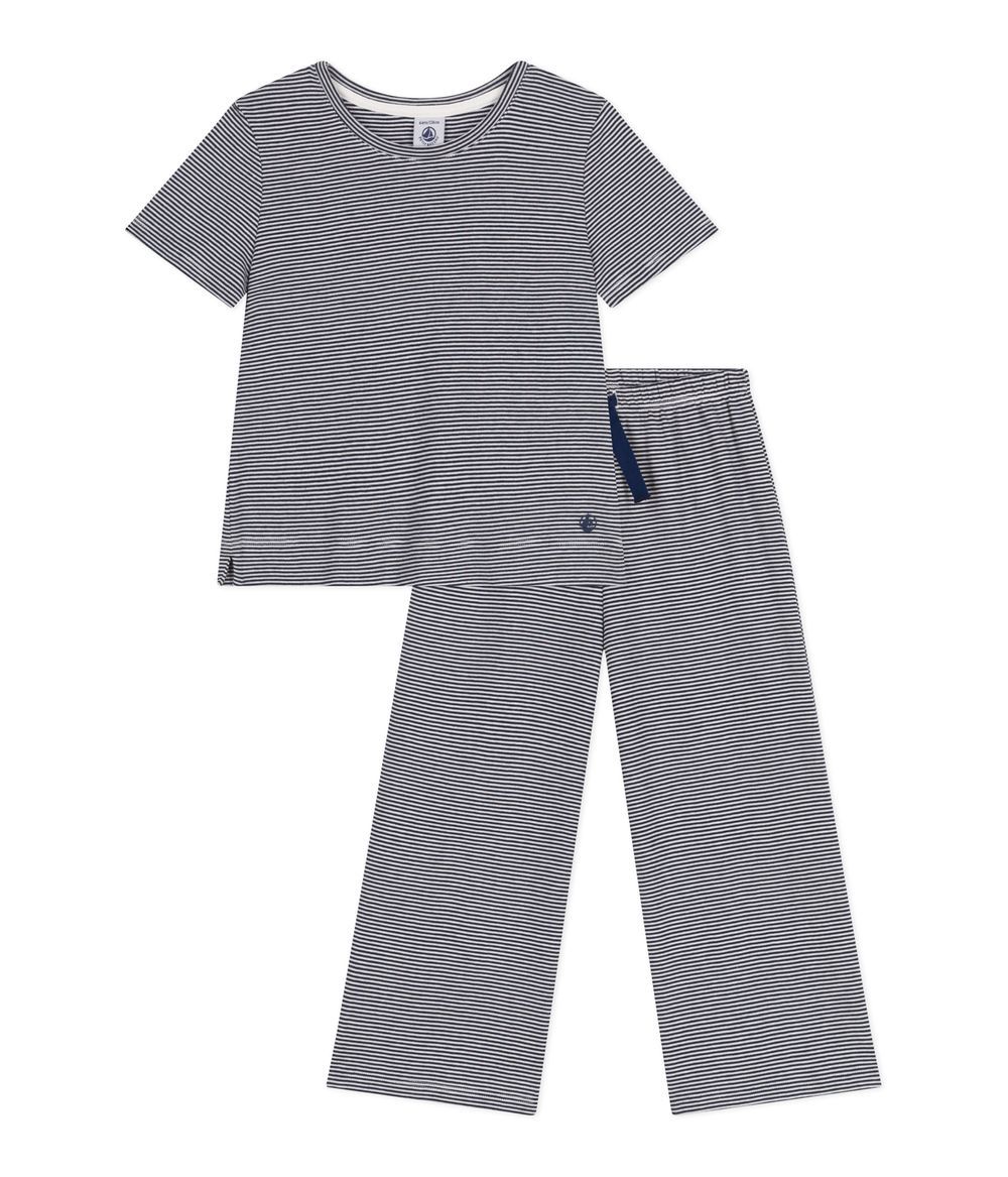 Petit Bateau - 2pc-Set - Girl's Stripy Pyjamas - Smoking/Marshmallow Blue/White