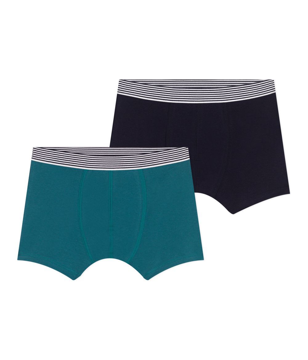 Petit Bateau - 2pc-Set - Boy's Plain Boxers - Green/Navy