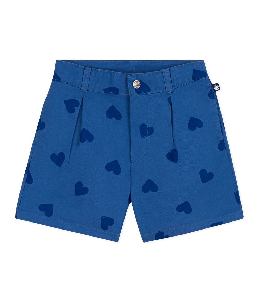 Petit Bateau - Girl's Heart Printed Cotton Shorts - Alaska Fonce/Medieval Blue