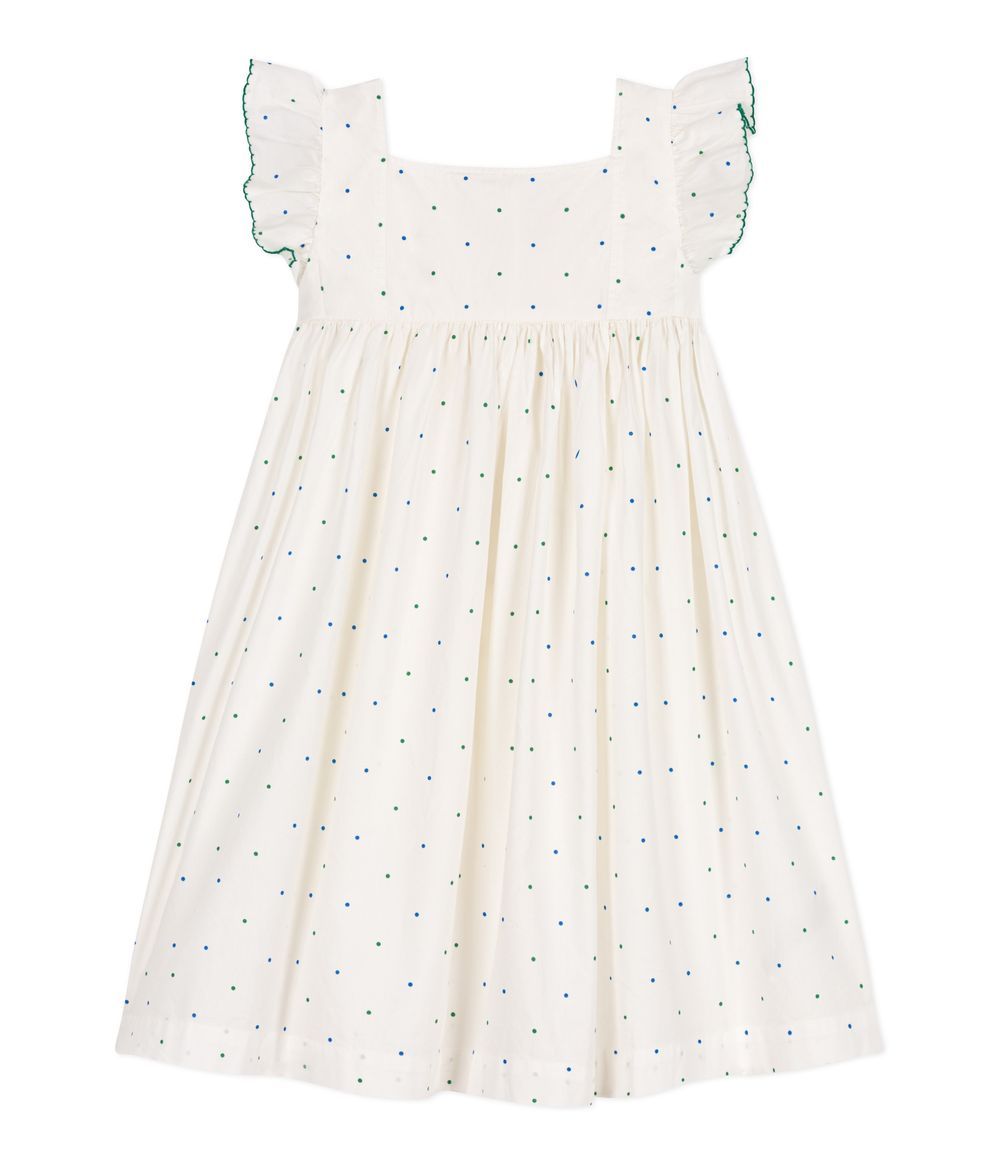 Petit Bateau - Girl's Cotton Dress With Dots - Marshmallow White