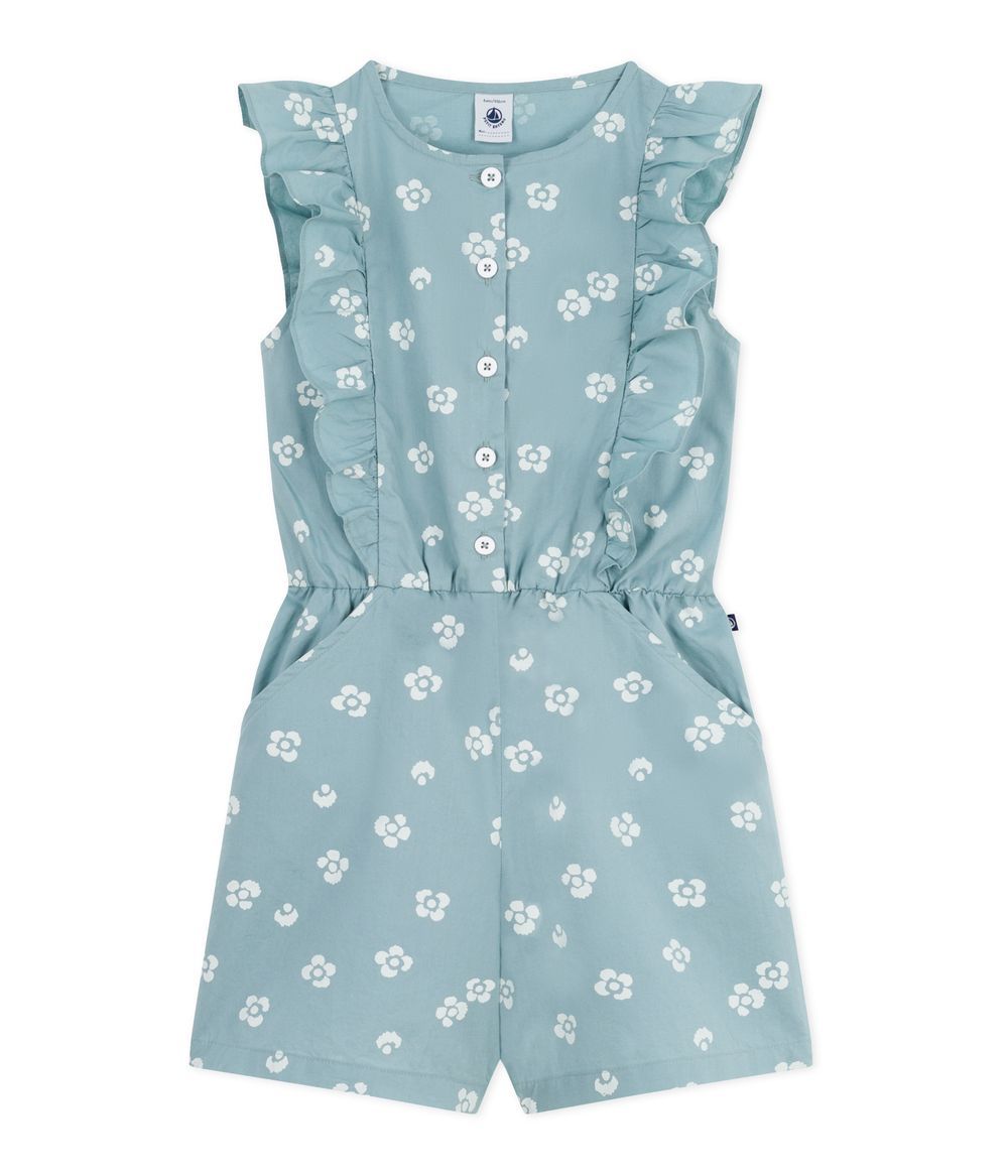 Petit Bateau - Girl's Sleeveless Floral Jumpsuit - Paul/Marshmallow Green/White