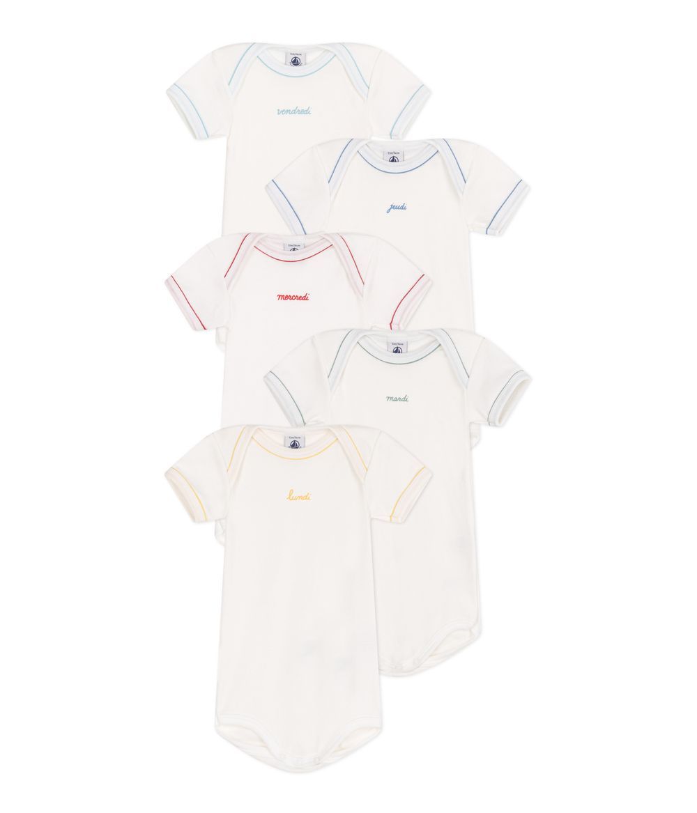 Petit Bateau - Short-Sleeved Baby Bodysuits With Days Of The Week 5Pc Set