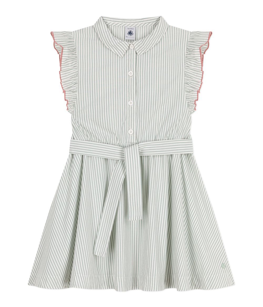 Petit Bateau - Girl's Sleeveless Stripy Dress - Paul Green/Ecume White