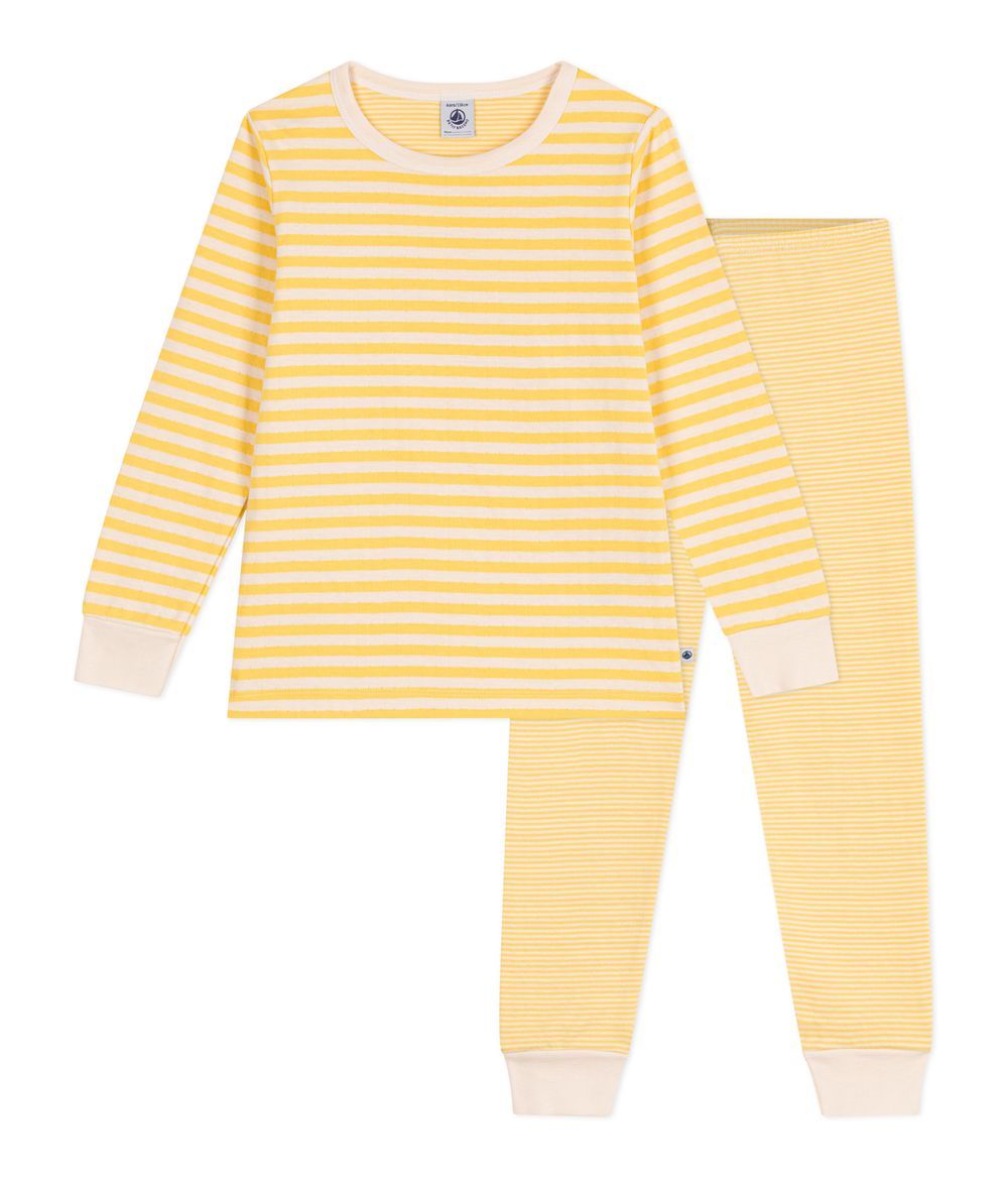 Petit Bateau - Babies' Stripy Tube Knit Pyjamas - Yellow/White