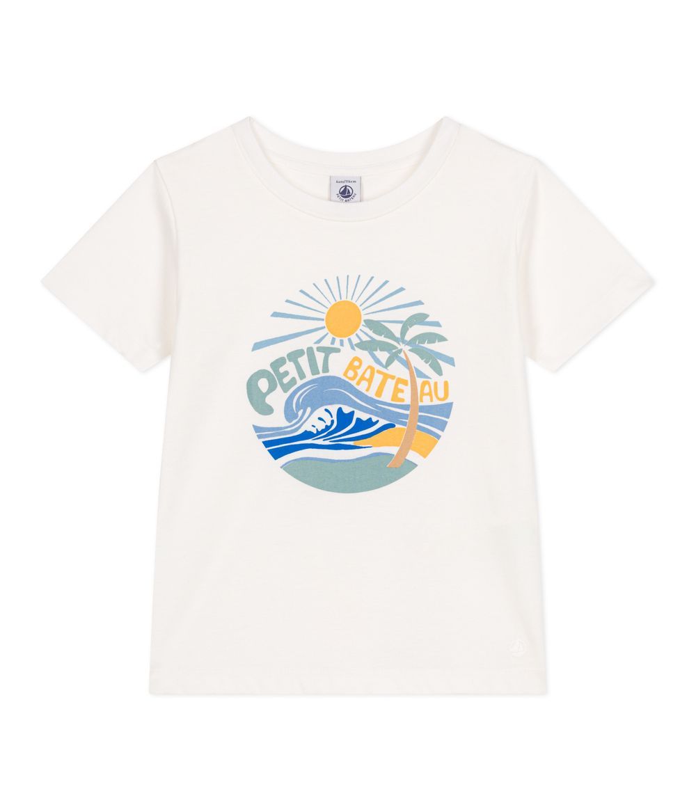 Petit Bateau - Children's Printed Short Sleeved Cotton T-Shirt - White