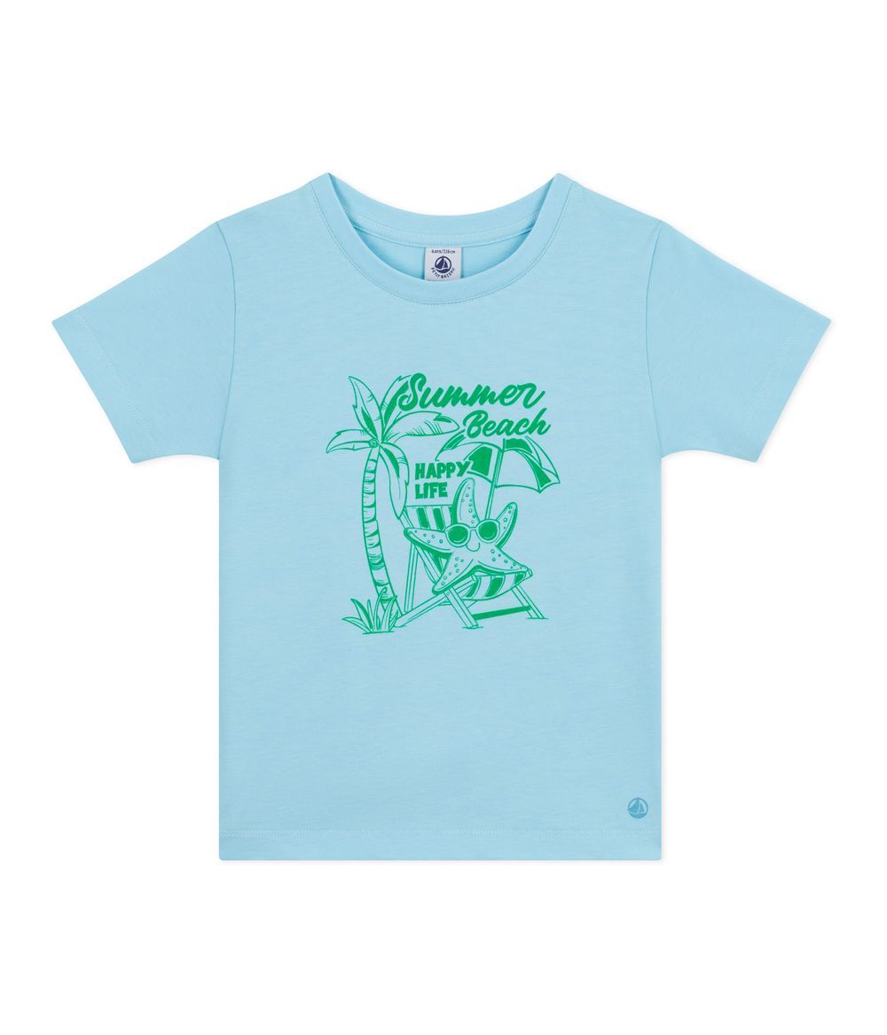 Petit Bateau - Short Sleeved Printed Children's T-Shirt -  Aquatic Blue