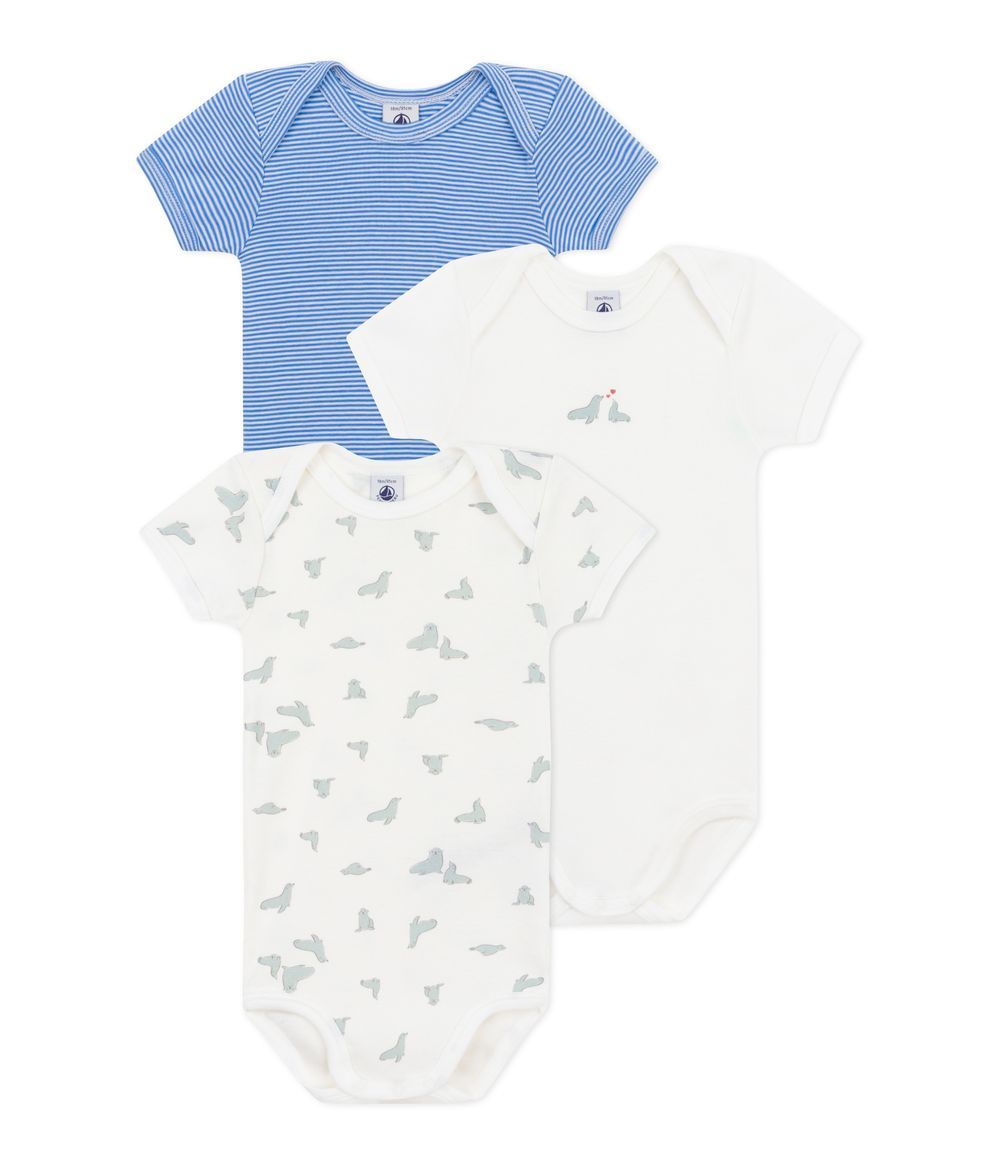 Petit Bateau - 3pc-Set - Baby Short Sleeves Cotton Bodysuits - Multicolor