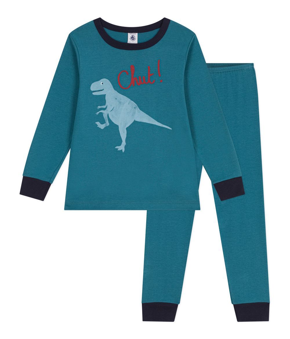 Petit Bateau - Kids Dinosaur Print Long Sleeve Cotton Pajamas - Green