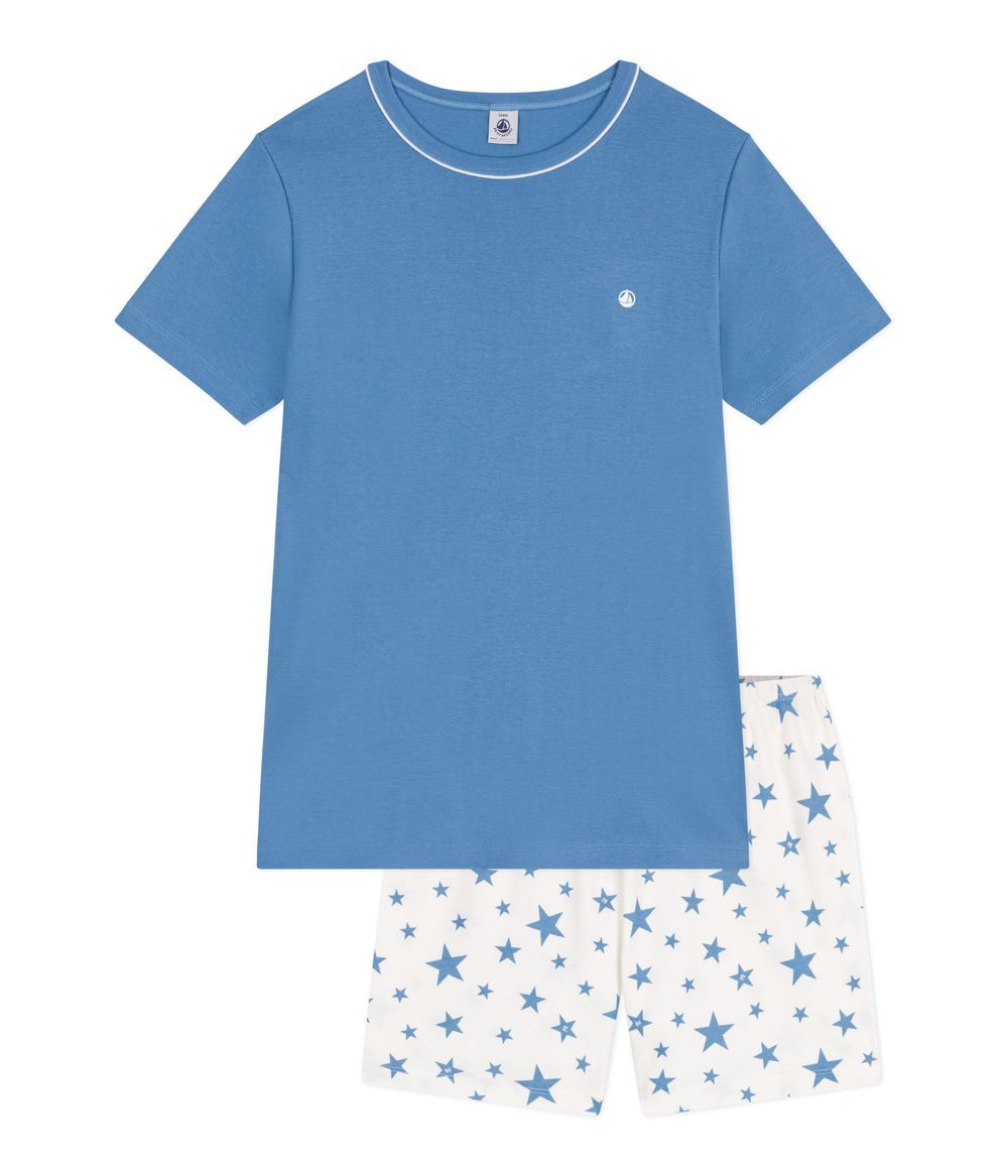 Petit Bateau - Childrens Short Cotton Pyjamas - White And Blue