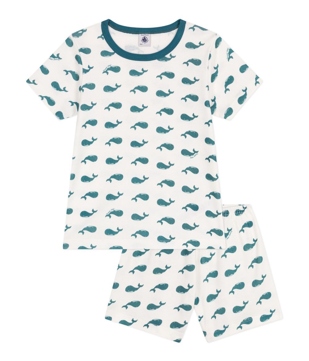 Petit Bateau - Children's Short Pyjamas In Cotton Printed With Whales