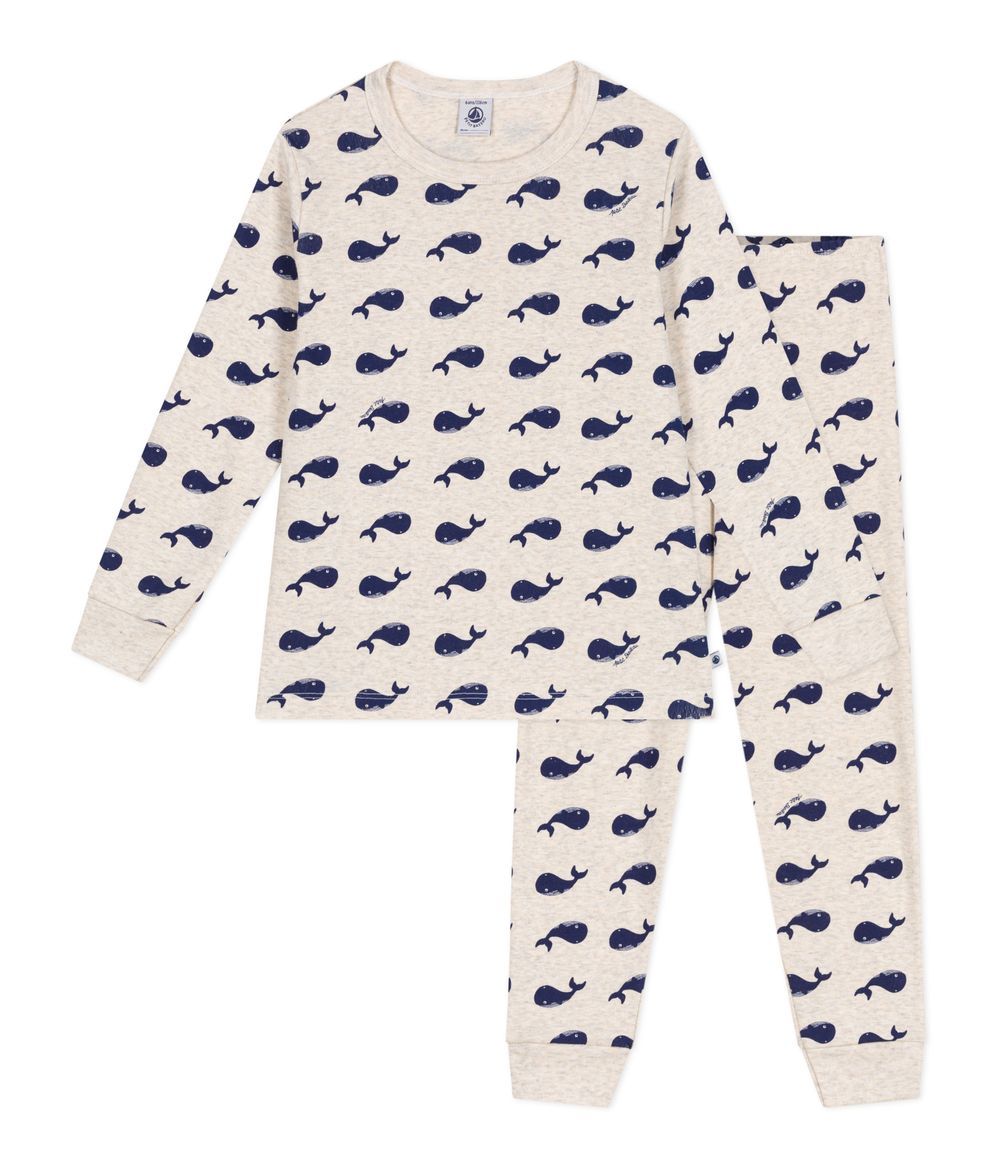 Petit Bateau - Child's Cotton Pajamas With Whale Print - Medieval Beige