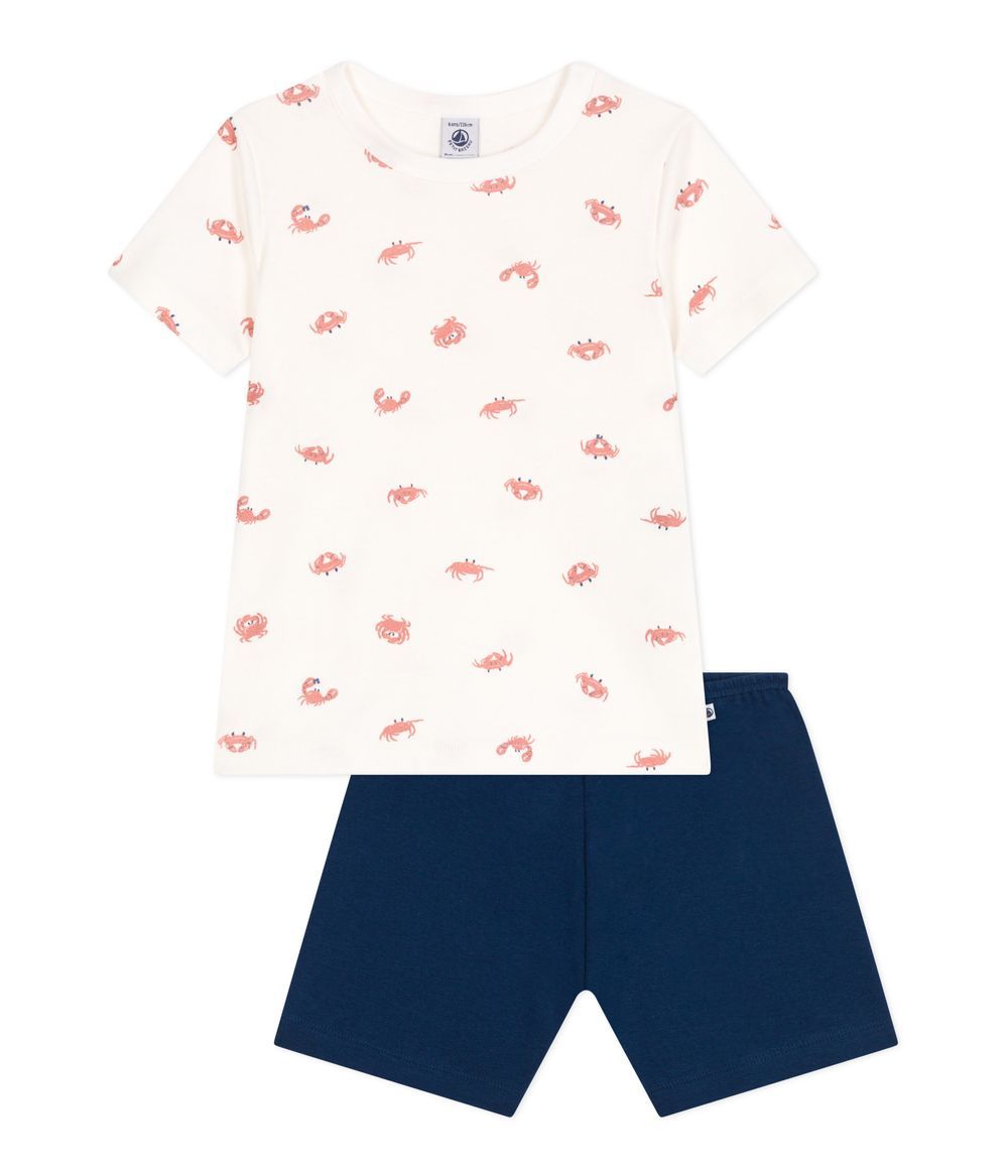 Petit Bateau - Child's Short Cotton Pajamas With Crab Print - Blue