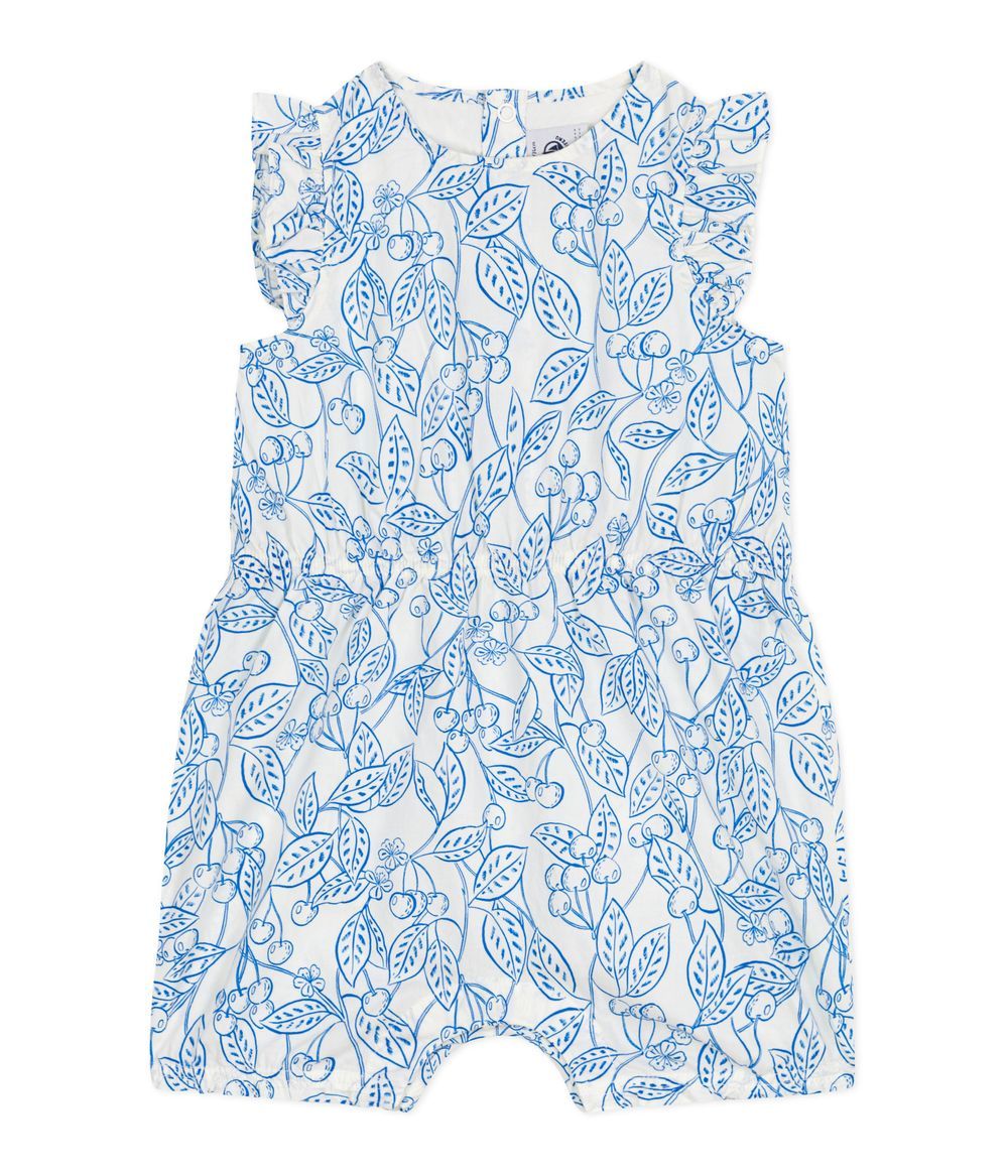 Petit Bateau - Girl's Cherry Printed Playsuit - Marshmallow Blue/Porcelana White