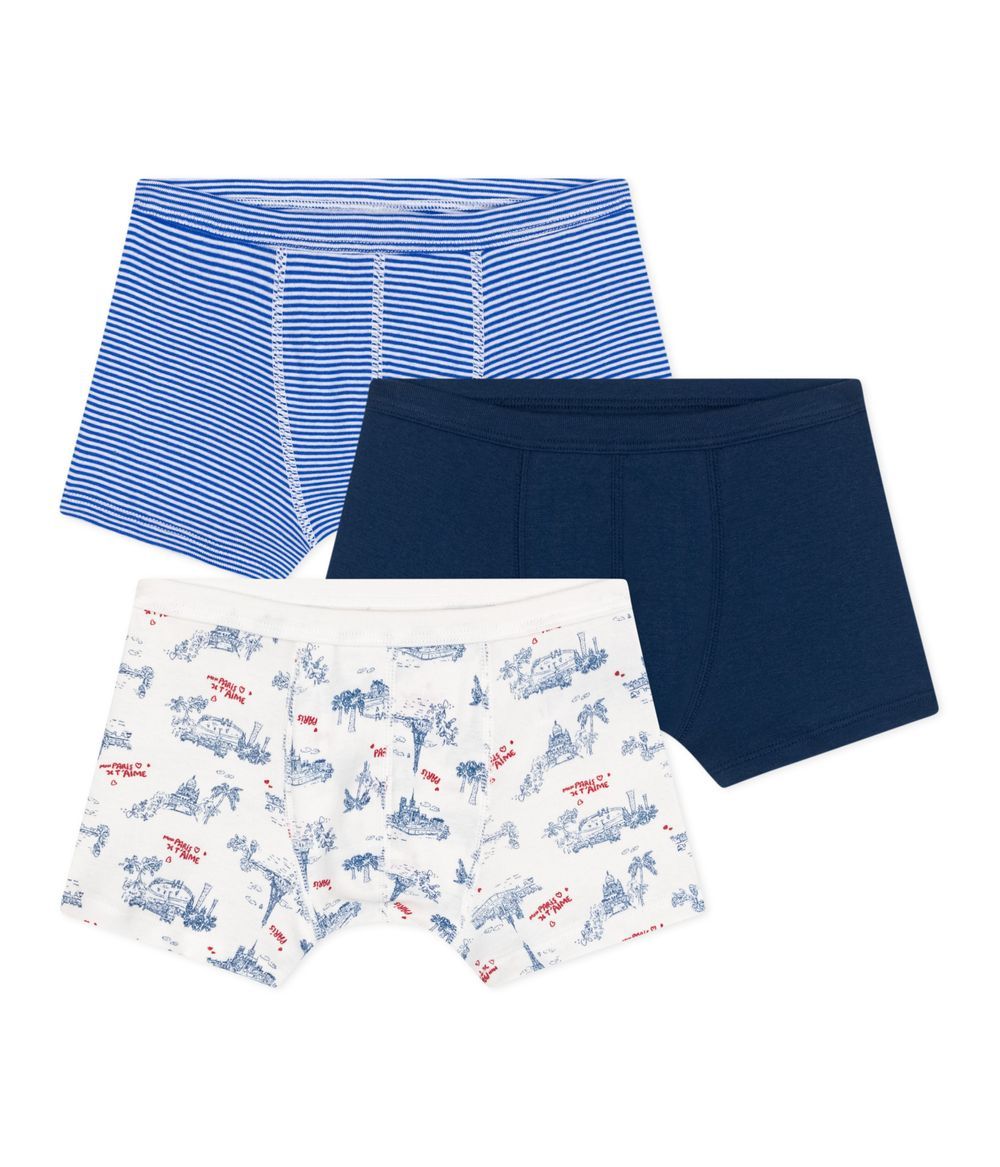 Petit Bateau - Children's Paris Print Cotton Boxers With Thin Waistbands - 3 Pcs